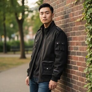 Robert Phillipe‎ Vintage Y2K Mens Wool Blend Bomber Moto Ammo Pockets Jacket 4XL
